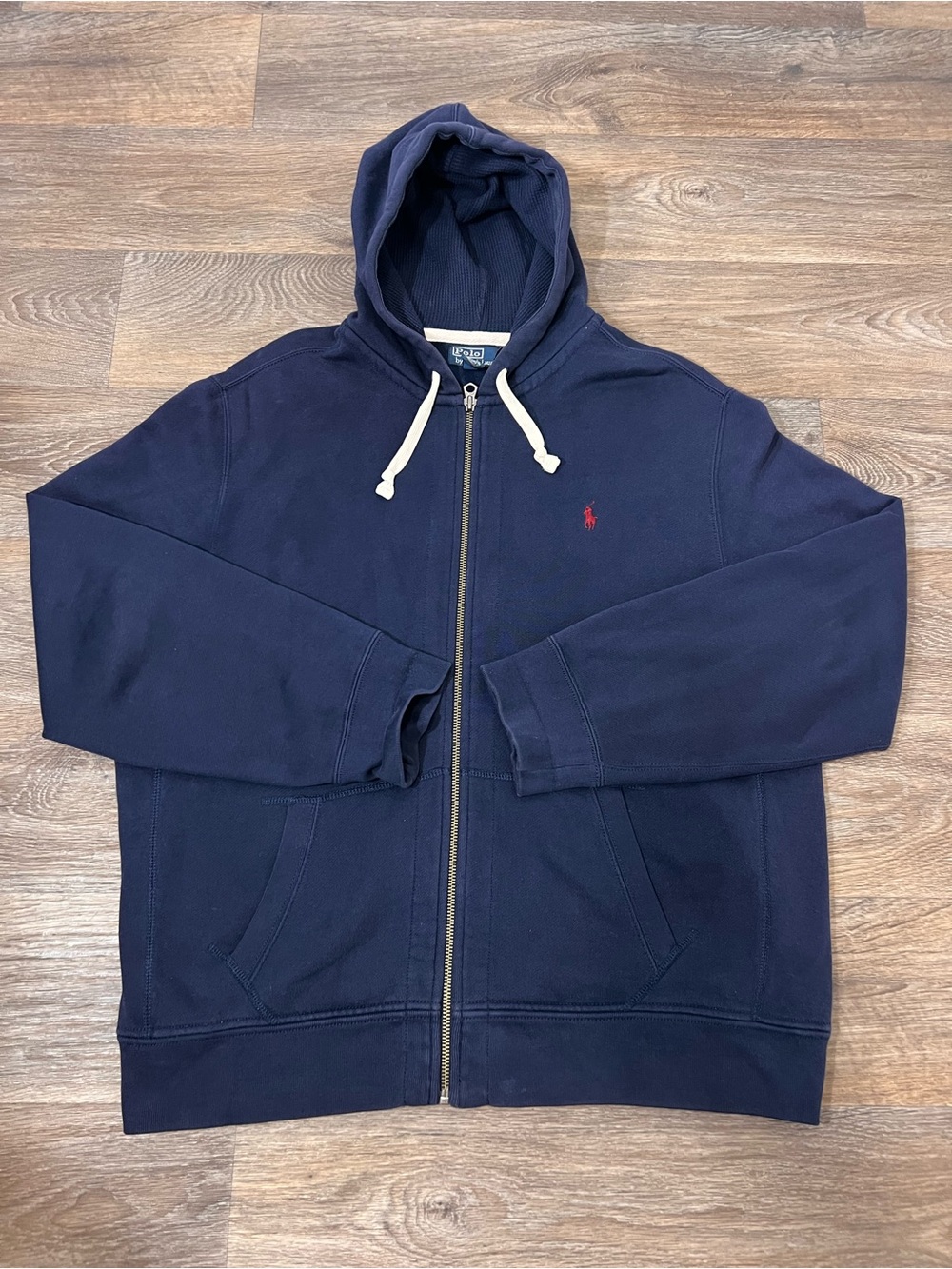Ralph Lauren Navy Zip-Up Hoodie with Red Pony/A796